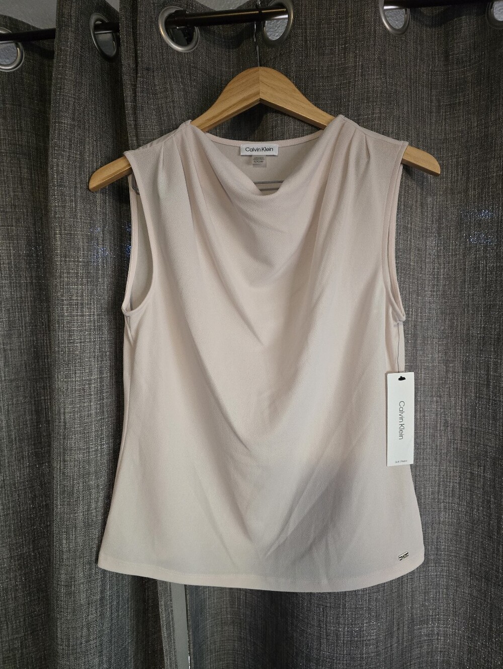 Calvin Klein NWT White Sand Cowl Neck Sleeveless Blouse Shell Top Size S P